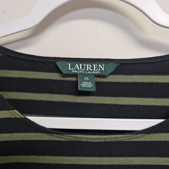 Lauren Ralph Lauren Green Olive and Black Stripe Long Sleeve Shirt Academia - Picture 2 of 8